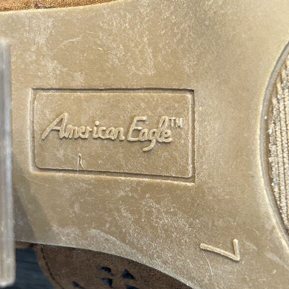 American Eagle Open Toe Block Heels Size 7 Cut Out Buckled Booties Tan Brown - Picture 5 of 10